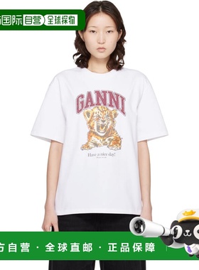 1h可退 潮奢 GANNI 甘尼 女士 白色 Beaded Tiger T 恤 A1050