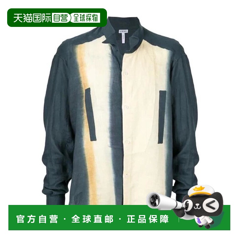 LOEWE 男士衬衫 H2198070GA5135 SS2019 白色 不对称扎染衬衫