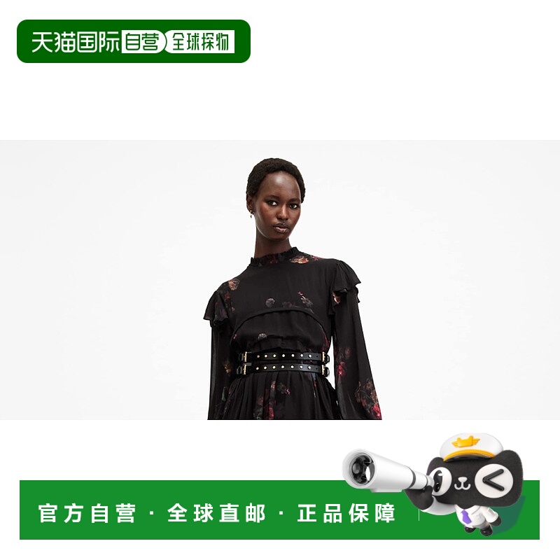 1h可退 潮奢 Allsaints 女士 Cavarly 长袖层叠皱褶印花长款连衣(