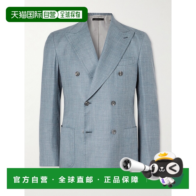 1h可退 潮奢 Brioni 布里奥尼 男士 双排扣丝质羊绒亚麻混纺西装