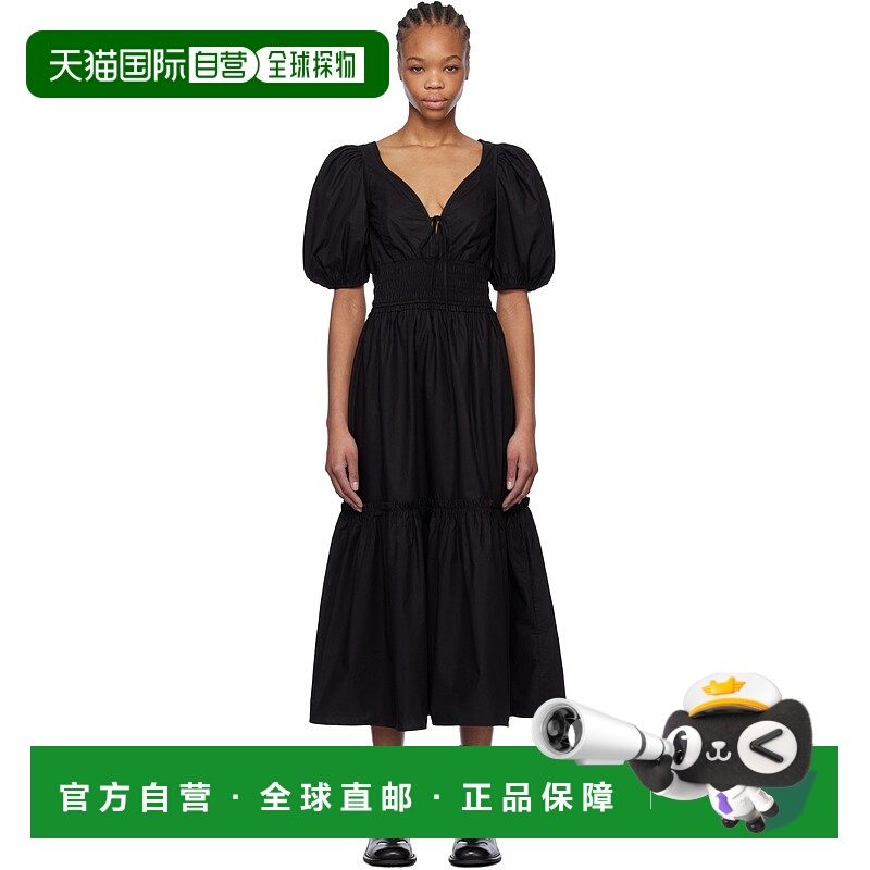 1h可退 潮奢 GANNI 甘尼 女士 黑色 Cotton Poplin Long Smock 连