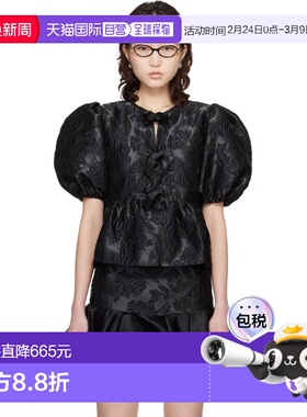 1h可退 潮奢 GANNI 甘尼 女士 黑色 Satin Peplum Tie 上装 A1040