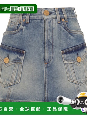 BALMAIN 女士半身裙 CF1LA352DE046FF AW2024 蓝色a字裙