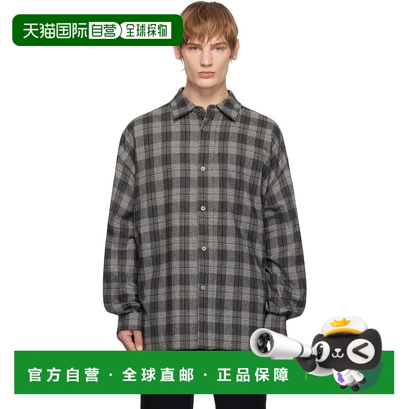 1h可退 潮奢 Wooyoungmi 吴阳米 男士 灰色格纹衬衫 W243SH11