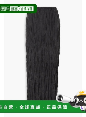 1h可退 潮奢 TOTÊME 女士 褶皱斜纹丝绸中长半身裙 233313210BLAC