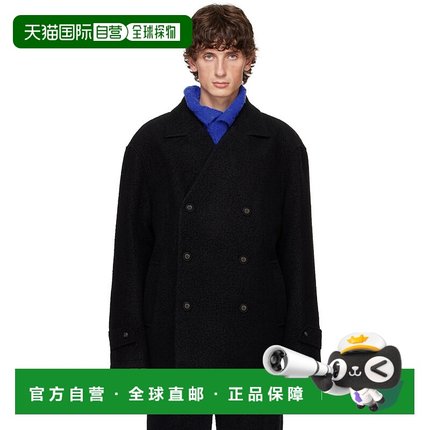 1h可退 潮奢 ADER Error 男士 黑色双排扣大衣 BN01FWCT0301BK