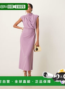 1h可退 潮奢 ASOS 女士 设计高无袖垂褶领紫色中长连衣裙