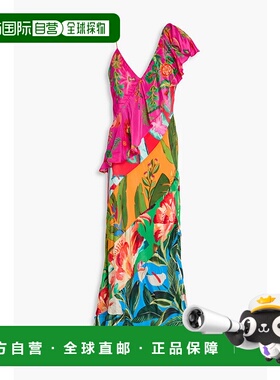 1h可退 潮奢 FARM RIO 女士 荷叶边印花双绉中长连衣裙 321160MUL