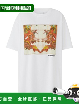BURBERRY 女士衬衫 80565821 SS2023 白色 地图印花棉质宽松 T 恤