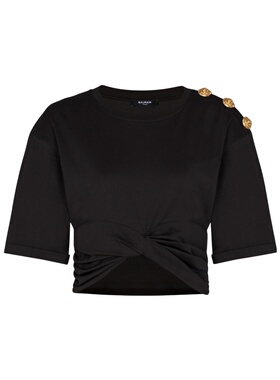 BALMAIN 女士T恤 FF0EE012GF23EDY AW2025 圆领短袖T恤 黑色