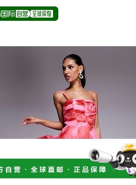 1h可退 潮奢 Forever New 女士 body 褶皱透视红色花朵长款连衣裙