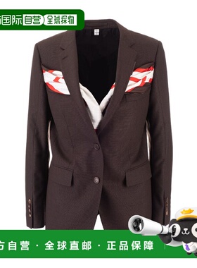 BURBERRY 女士西服 45604571 SS2019 黑色 真丝围巾细节羊毛西装