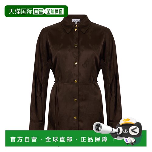 GANNI 女士衬衫 A1040264ZWX SS2026 棕色 FLUID SATIN JACQUARD