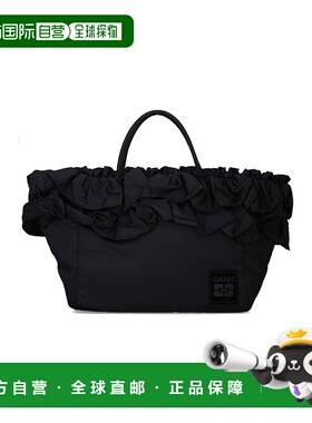 GANNI 女士斜挎包 A71885972099 AW2025 黑色 XXL SHOPPER RUFFLE
