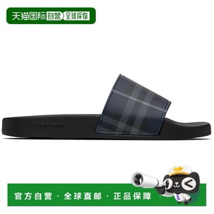 巴宝莉 男士 海军蓝 1h可退 黑色格纹拖鞋 Burberry 81141 潮奢