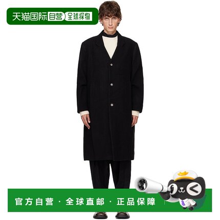 1h可退 潮奢 ADER Error 男士 黑色褶裥大衣 BN01FWCT0101BK