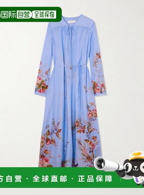 1h可退 潮奢 ZIMMERMANN 女士 Patience 褶皱印花真丝长款连衣裙