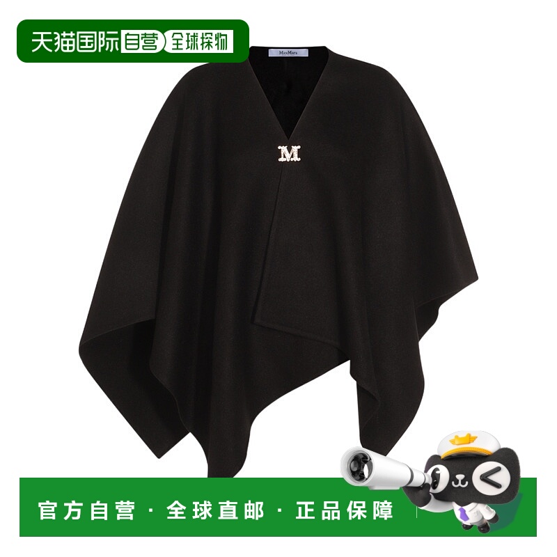 1h可退 MAX MARA 女士披肩 4546085106005 AW2025 黑色 徽标斗篷