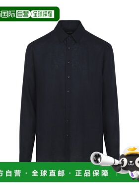 1h可退 潮奢 armani 阿玛尼 男士 夜空色蓝色亚麻衬衫 8WGCCZ98TZ