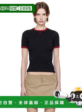 1h可退 潮奢 Courreges 女士 黑色 & 红色 Heritage T 恤 125JTS0