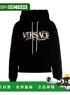 VERSACE范思哲/女士黑色棉质印花装饰连帽卫衣10041281A01174