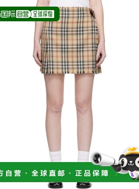 1h可退 潮奢 Burberry 巴宝莉 女士 驼色 Check Wool Mini Kilt
