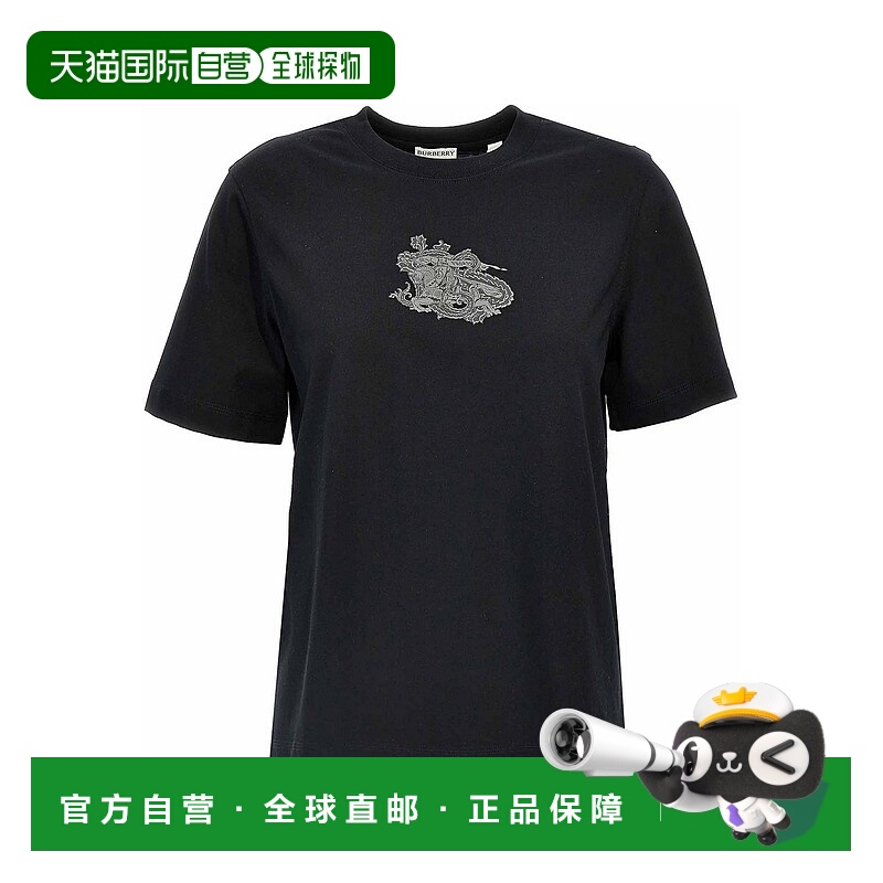 1h可退 BURBERRY 女士T恤 8097924 SS2025 黑色 Logo Print T-Shi