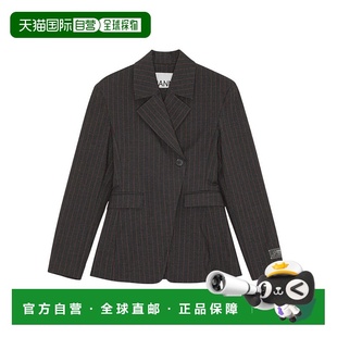 AW2025 W0578252 黑色 Stretch Blazer GANNI Stripe 女士外套