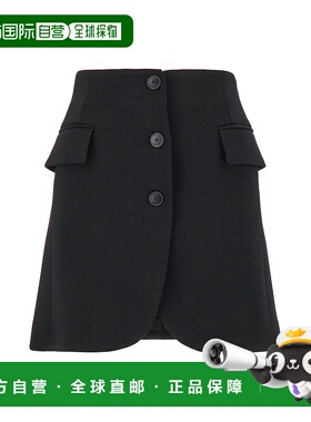 1h可退 潮奢 Lanvin 朗雯 女士 黑色弹力羊毛混纺迷你半身裙 RWST