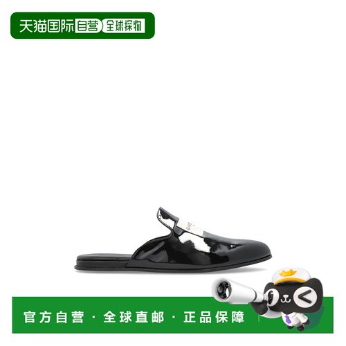 GIVENCHY 女士拖鞋 BE202BE2EJ001 AW2025 黑色 标签漆皮平底穆勒