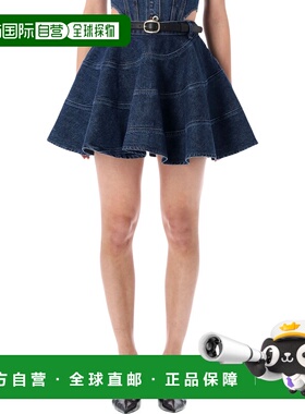 1h可退 潮奢 Self-Portrait 女士 喇叭蓝色牛仔迷你半身裙 RS2655
