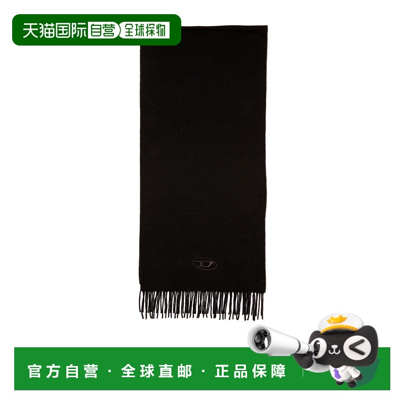 1h可退 DIESEL 男士围巾 A216790AKBL900 SS2026 黑色 流苏下摆围