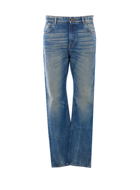 BALMAIN 男士牛仔裤 MI043DG106AW SS2026 蓝色直筒裤