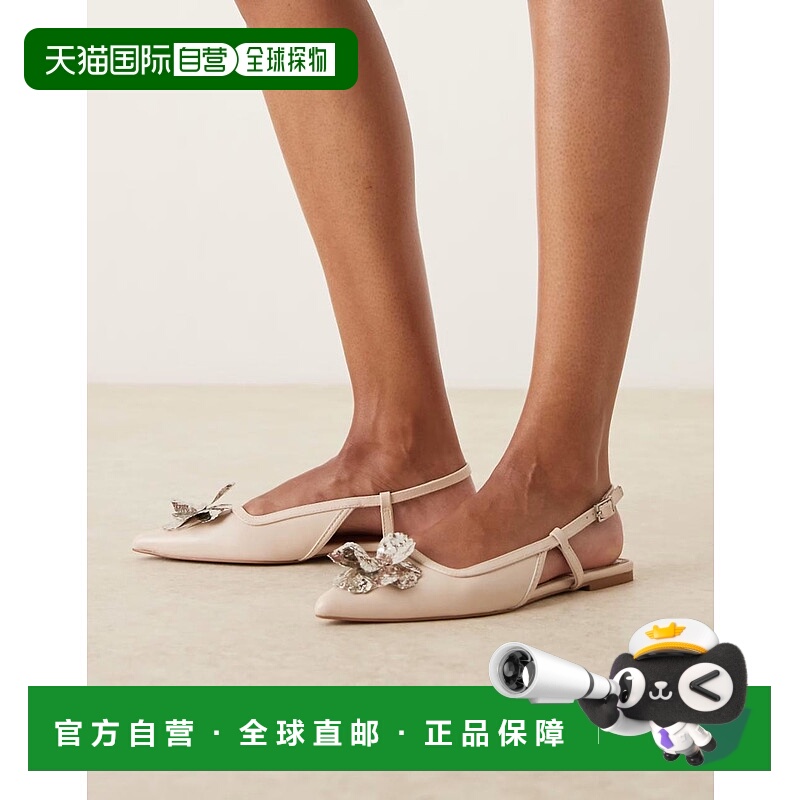 1h可退 潮奢 ASOS 女士 Lore 设计花朵露跟芭蕾舞鞋(米白色)
