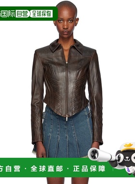 1h可退 潮奢 Feng Chen Wang 女士 棕色 Seaming 合成皮革夹克 FW