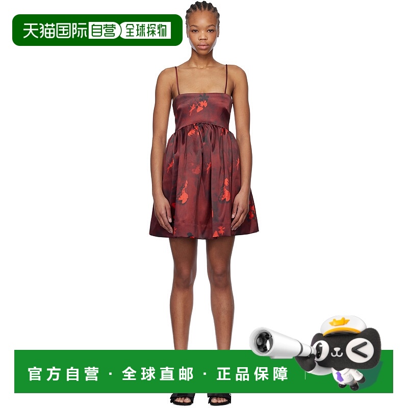 1h可退 潮奢 GANNI 甘尼 女士 酒红色 Floral Print Satin 吊带裙