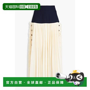 潮奢 斜纹拼接褶裥真丝乔其纱长款 Chloe 女士 半身裙 蔻依 1h可退