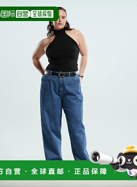 1h可退 潮奢 ASOS 女士 Curve barrel leg 设计中长蓝色牛仔裤