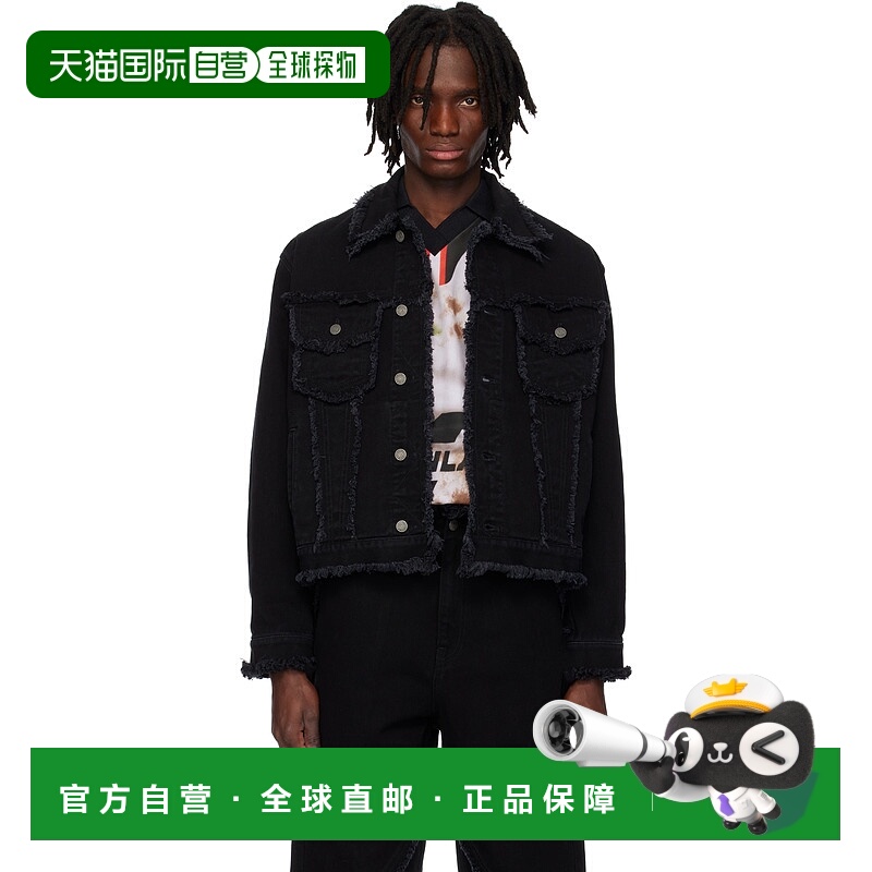 1h可退 潮奢 EGONLAB. 男士 黑色磨边牛仔夹克 SS25OU001