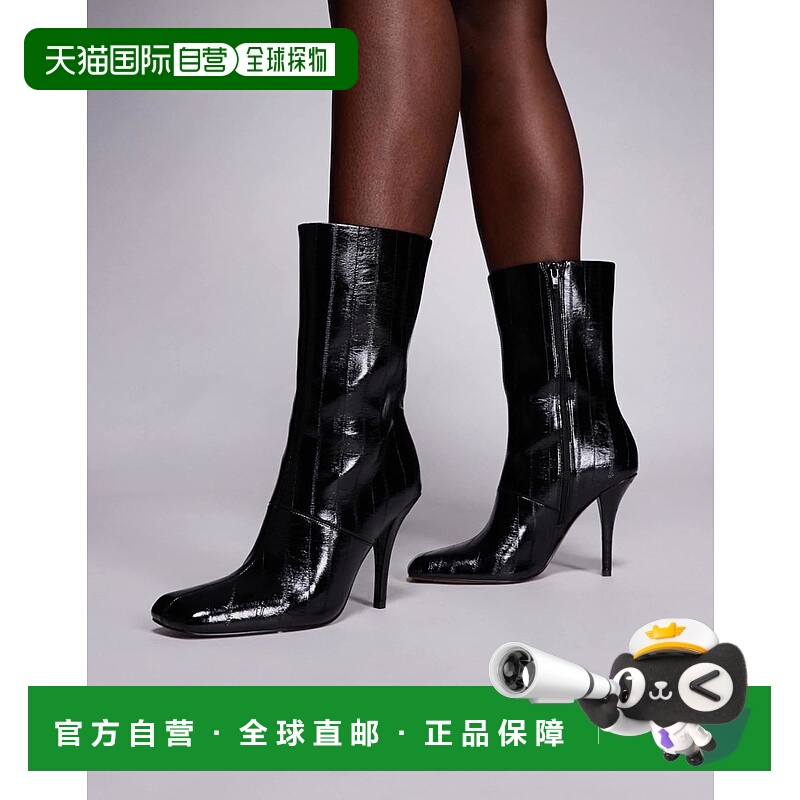 1h可退 潮奢 ASOS 女士 Everly angled 设计鞋头高跟脚踝靴(黑色)
