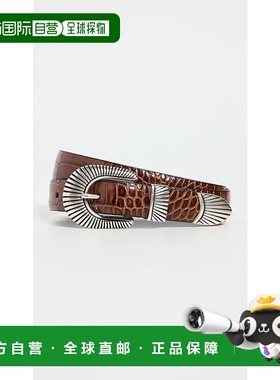 1h可退 潮奢 Anderson'S 女士 Western Mock 窄款鳄鱼纹皮带腰带