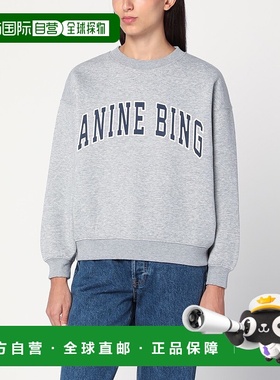 1h可退 潮奢 ANINE BING 女士 灰色圆领带Logo运动衫 A0811531COG