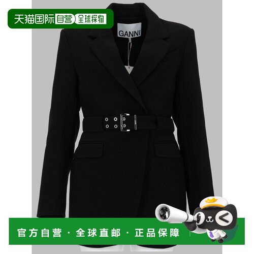 GANNI 女士外套 W0241099 CO 黑色 Crepe Blazer With Belt