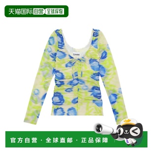 AW2023 T3469799 花色 T恤 GANNI 领褶皱长袖 女士衬衫