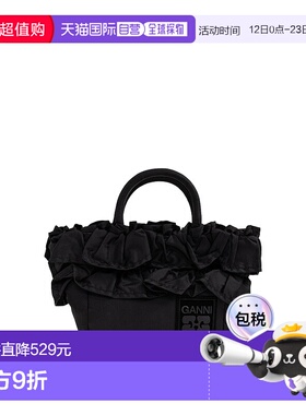 GANNI 女士手提包 A7187099 AW2025 黑色 Black Logo Ruffled Tot