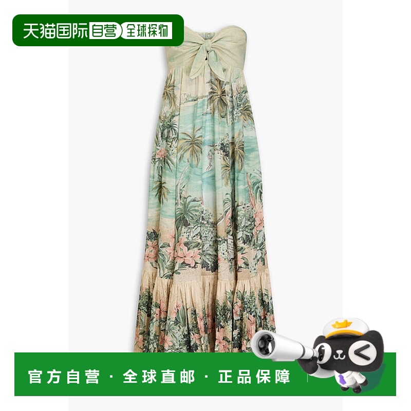 1h可退 潮奢 ZIMMERMANN 女士 无肩带印花棉/薄纱中长连衣裙 7882
