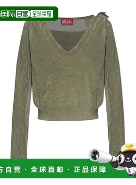 DIESEL 女士卫衣 A196630CBDS5AFA AW2025 军绿色 V领T恤