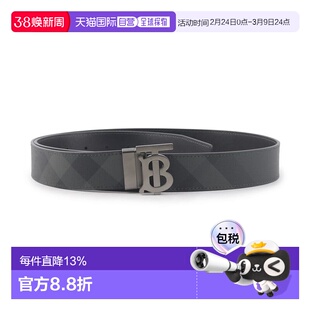 Burberry博柏利3.5cm宽格纹帆布和皮革TB扣双面用腰带皮带裤子