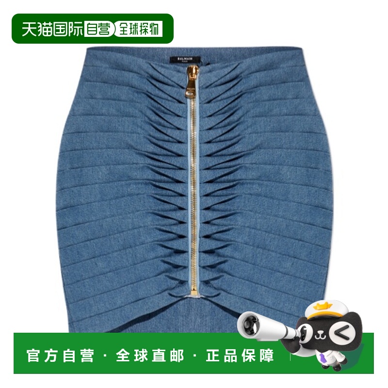 1h可退 BALMAIN 女士半身裙 FF0LBB07DF976AW AW2025 蓝色 拉链半