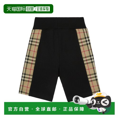 BURBERRY 男童短裤 80609581 AW2023 黑色 格纹拼接短裤